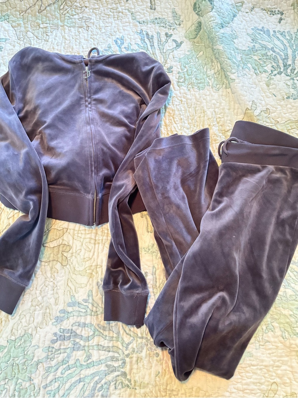 Juicy Couture Velvet Zip Jacket & Jogger Set - Slate Gray
